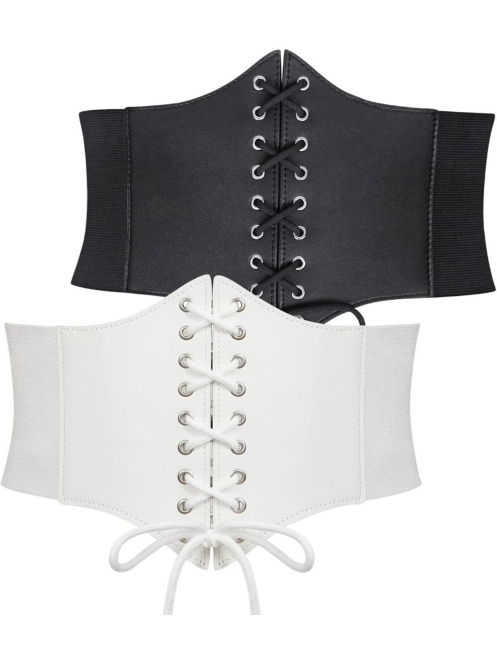 Vintage Black Corset Belt for Women, Lace-up Elastic Waist, Wide Waspie